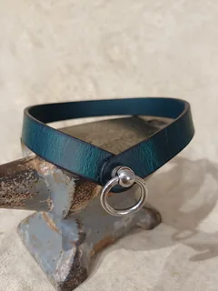 Halsband Blankleder — rot / 17 mm / 36 cm — türkis